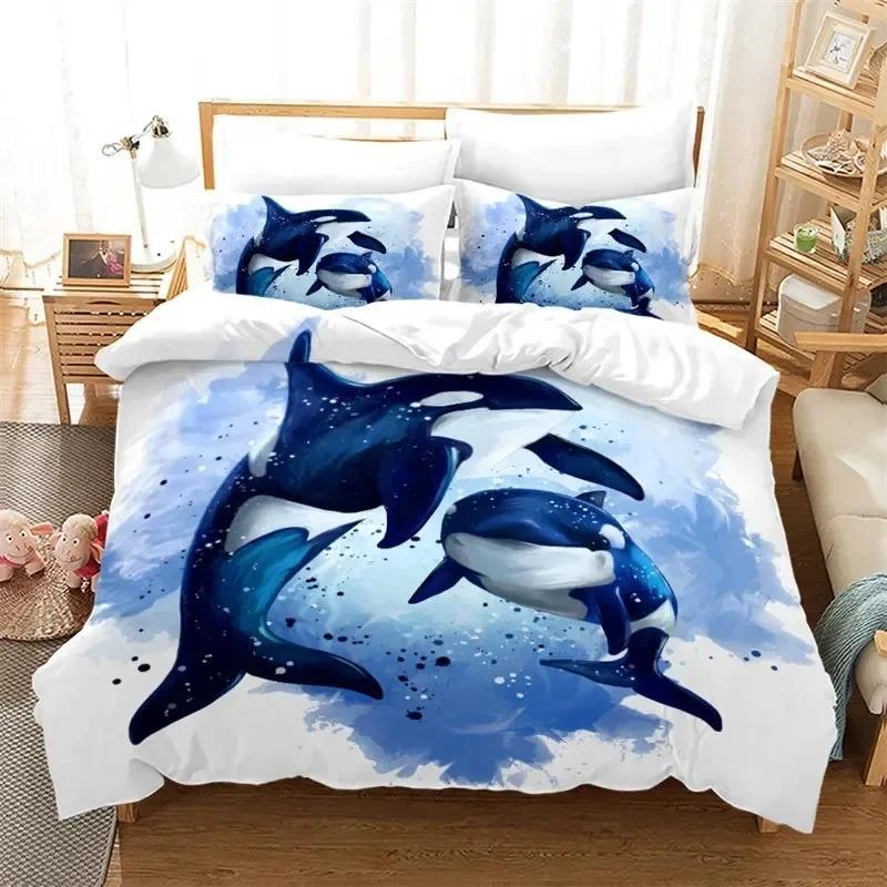 Dolphin Ocean Animal Bedding Set Boys Girls Twin Queen Size Duvet Cover Pillowcase Bed Boys Adult Home Textileextile