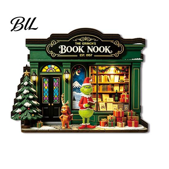 Wooden Christmas Tabletop Decorations Light Up House Table Ornament, LED Lighted Gift for Friends Book Nook Village Decoration Holiday Party