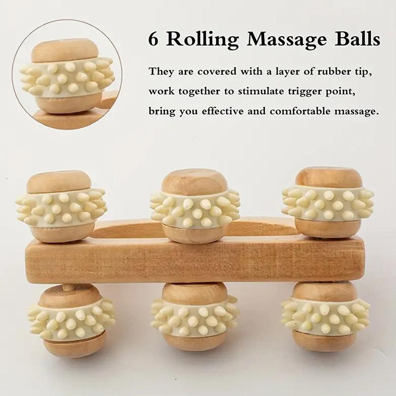 Ручной 6-роликовый массажный ролик для больных мышц, деревянные терапевтические массажные инструменты, деревянный ролик для глубокого массажа тканей