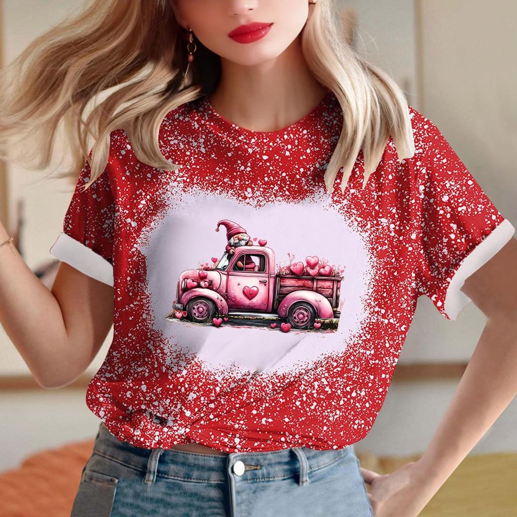 Женская свободная футболка с круглым вырезом и принтом ко Дню святого Валентина с короткими рукавами