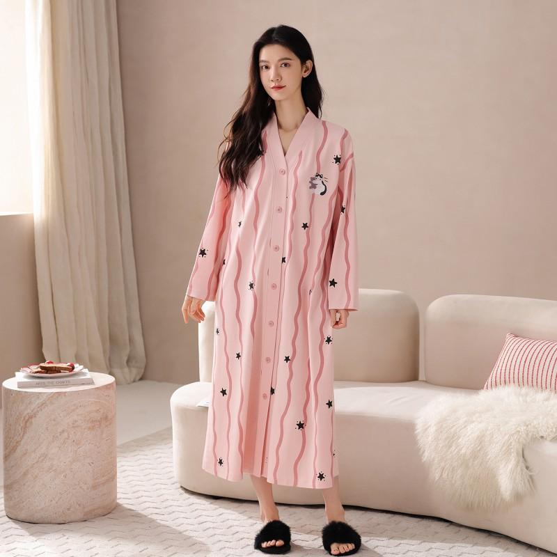 Womens Long Sleeve Cotton Nightgown Loose Sweet Sleep Dress
