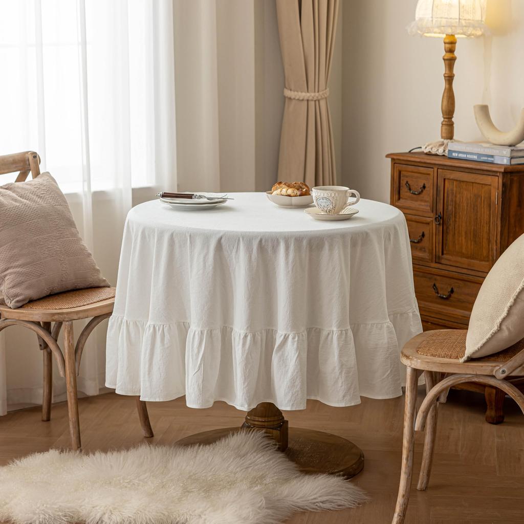 Farmhouse Ruffle Tablecloth Washable Cotton Round Tablecloths Rustic Circle Table Cover for Wedding Party Birthday Kitchen Decor