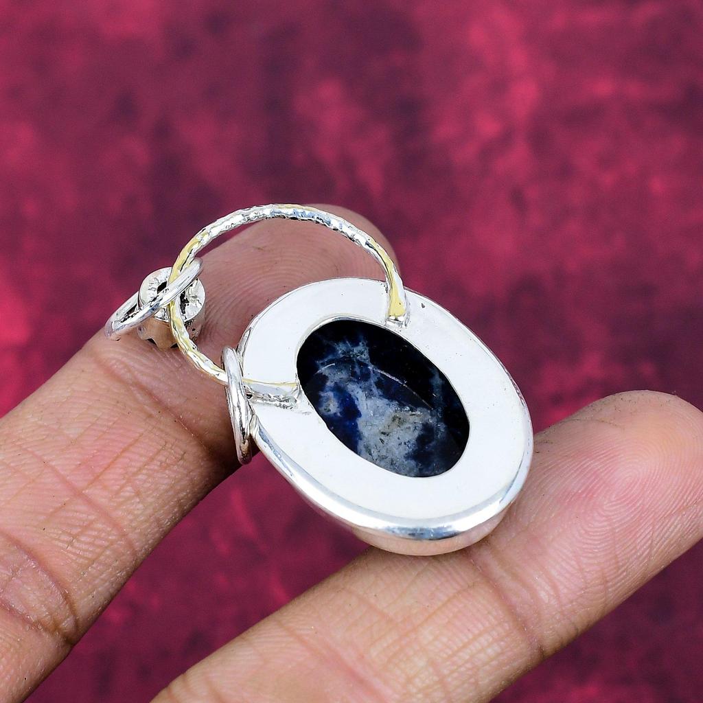 Содалит и Черная шпинель Подвеска из драгоценных камней ручной работы, Подвеска из стерлингового серебра 925 пробы, Антикварное украшение, Подвеска для подарка на помолвку