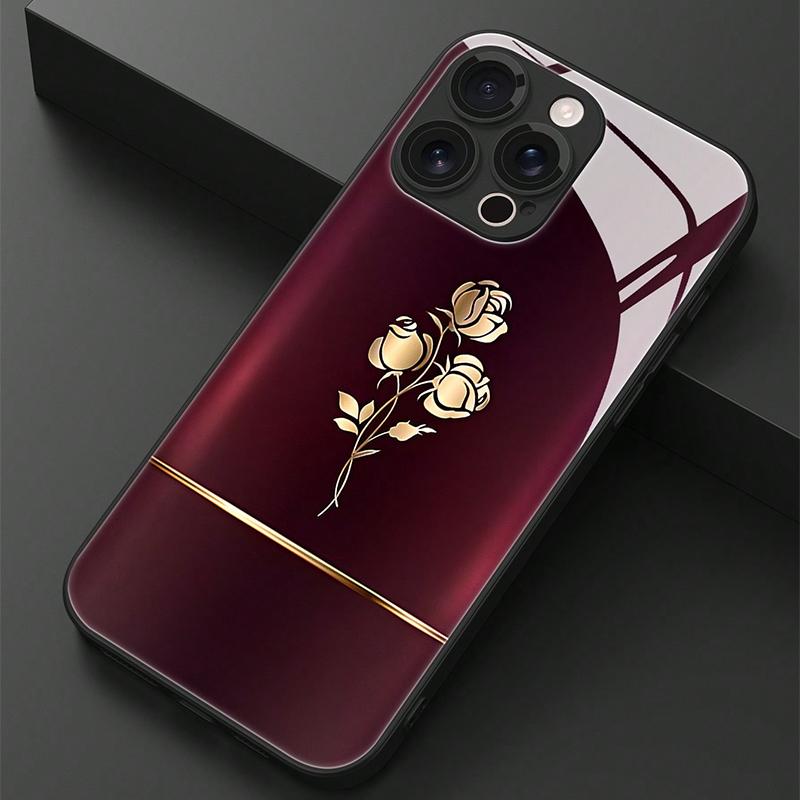 Закаленное стекло с принтом Золотая Роза для iPhone 17 16 15 14 13 12 11 Pro Max 17Air 16E 7 8 Plus XR XS X, противоударный чехол