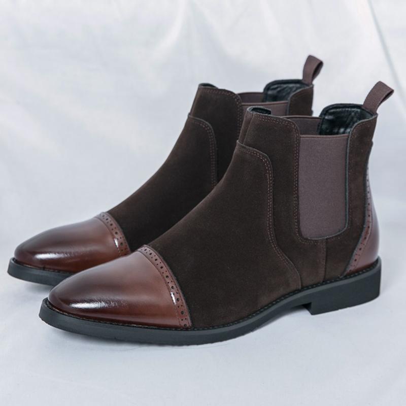 Мода Зима Новые Мужские Заостренные Комбинированные Лоскутные Слипоны Ботильоны Британский Дизайнер Botas Тренд Повседневные Хайтопы Обувь Zapatos Hombre