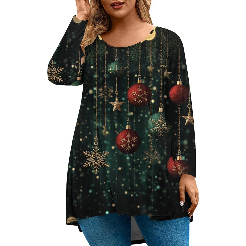 Women's Fashionable Casual Long Sleeved Plus Size Print Top Plus Size Floral Print Top