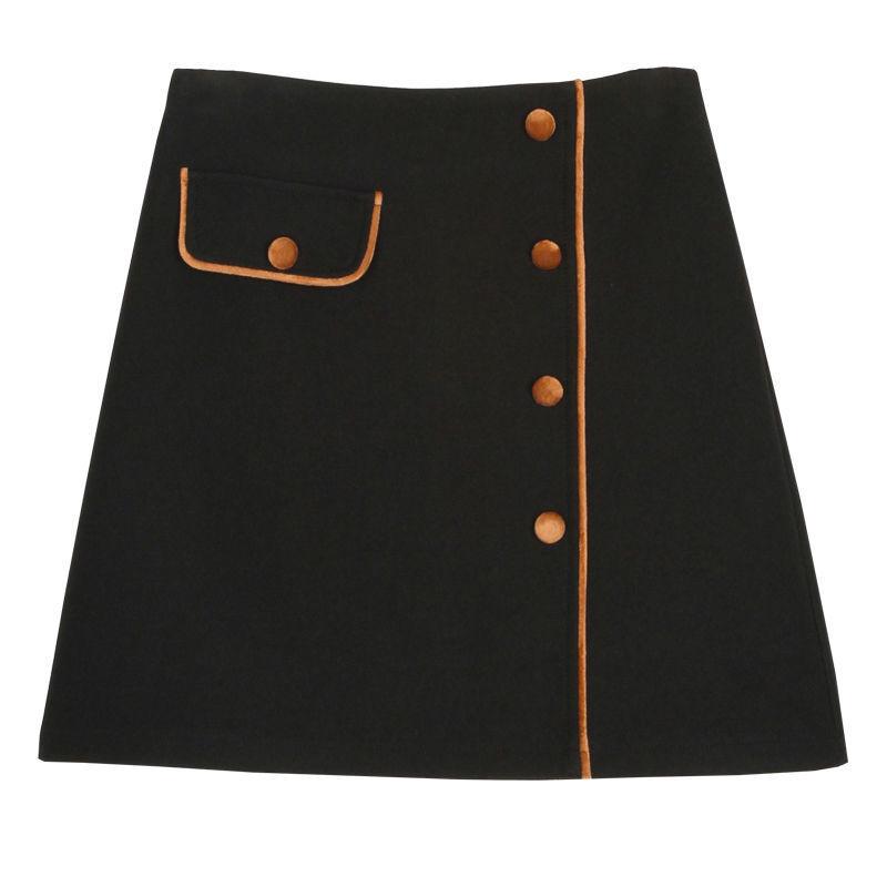 2025 Шерстяная Юбка А-силуэта с высокой талией - Женский Большой размер, Однобортная, Приталенная Короткая Юбка для Осени/Зимы