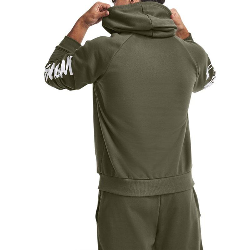 Under Armour Тренировочная толстовка с капюшоном Rival Letter Print Fleece, мужская толстовка с капюшоном, зеленая 1379760-390