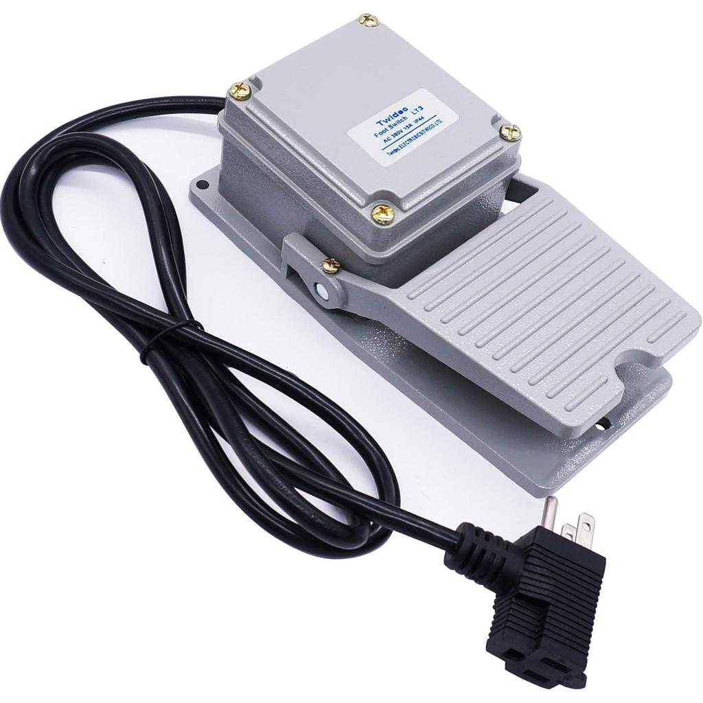 Heavy Duty Foot Switch SPDT NO NC AC 380V 15A Electric Pedal Momentary Foot Pedal Switch with 5-ft Cable with Piggyback Plug (3-Pronged) LT-3-X