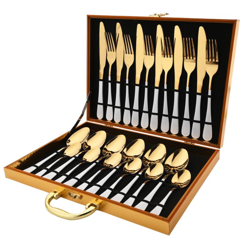 24 шт., набор столовых приборов из розового золота, столовые приборы из нержавеющей стали, нож, вилка, ложка, набор кухонных столовых приборов с подарочной коробкой