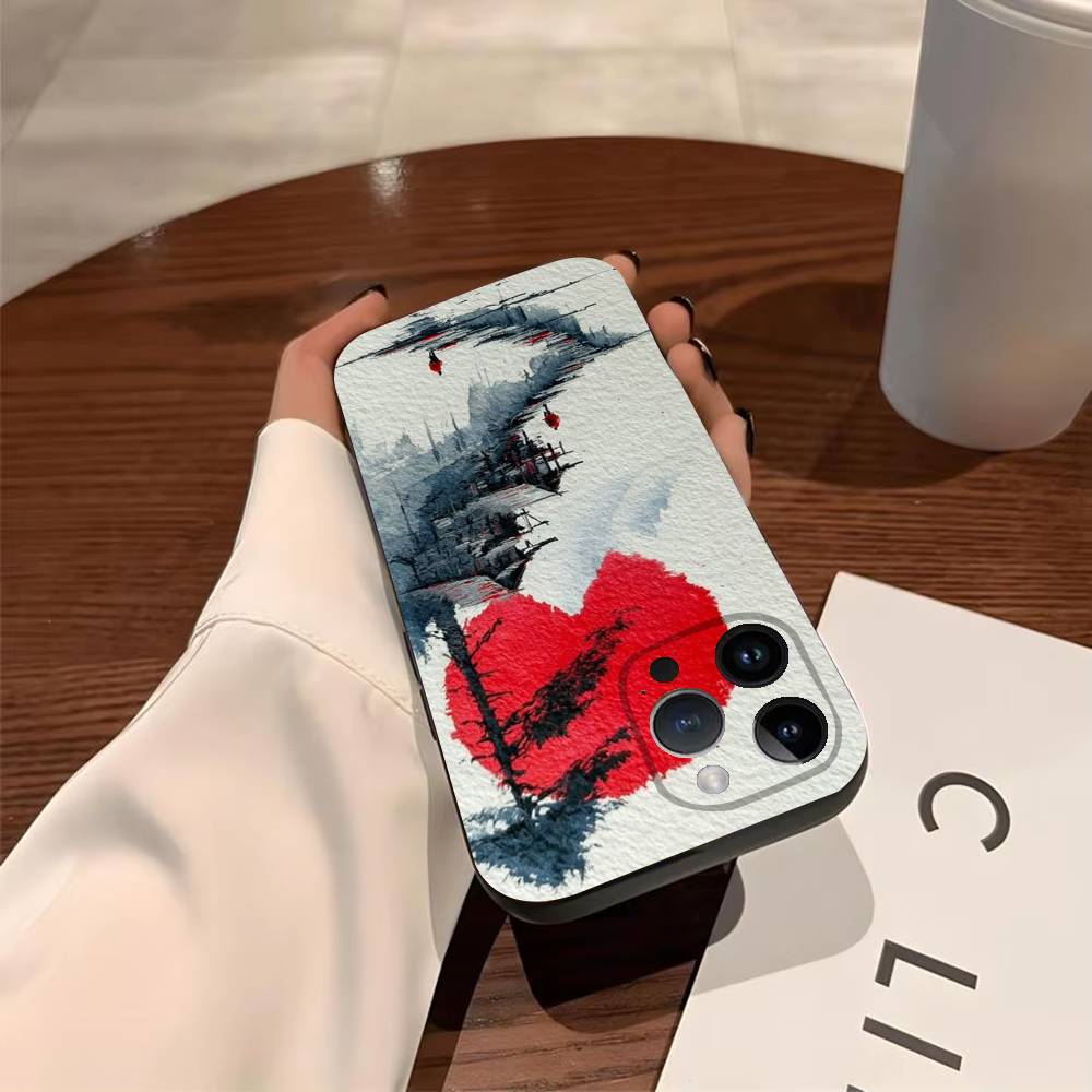 Чехол для телефона «У подножия горы» для iPhone 17, 16, 15, 14, 13, 12, 11, Pro, X, XS, Max, Plus Мягкий черный чехол