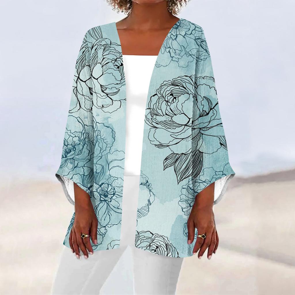 Женская повседневная модная легкая куртка средней длины с принтом в стиле ретро, ​​кардиган