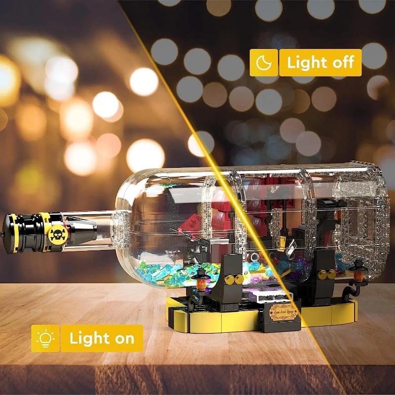 924 шт. креативный корабль в бутылке, строительные блоки, красный парус, модель пиратского корабля, набор кирпичей со светом, детские игрушки «сделай сам», подарок на день рождения