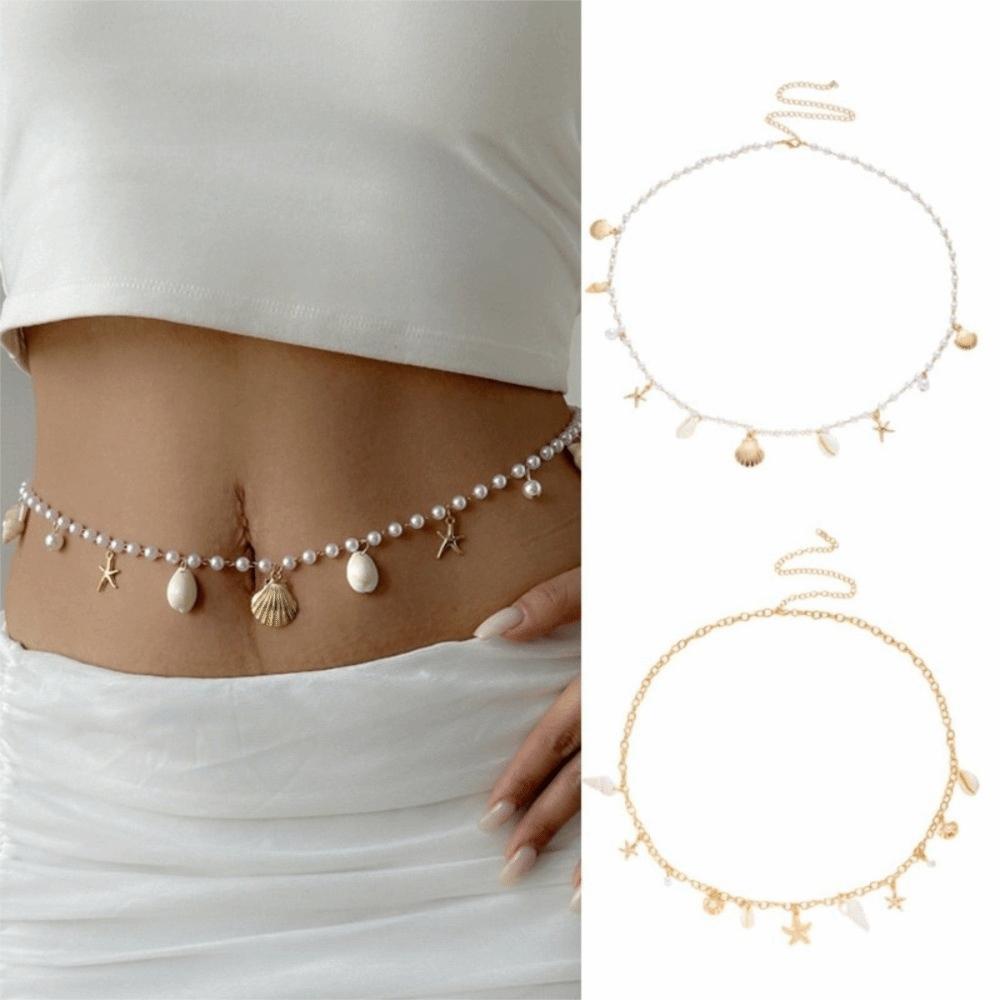 Shell Starfish Waist Chain Adjustable Beads Belly Chain Elegant Imitation Pearl Body Chain Party