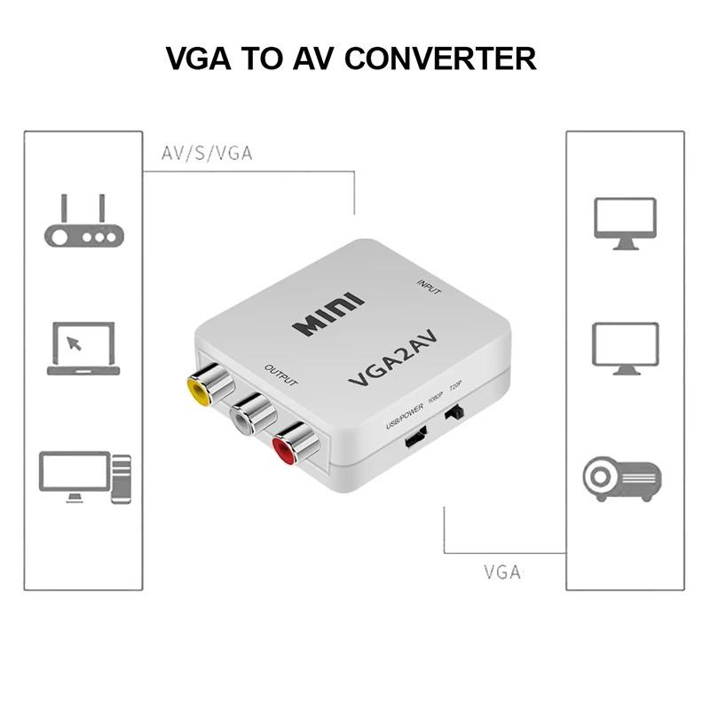 VAORLO VGA to AV Mini Converter Scaler Adapter Поддержка 1080P VGA2AV Converter PC to TV HD Computer to TV