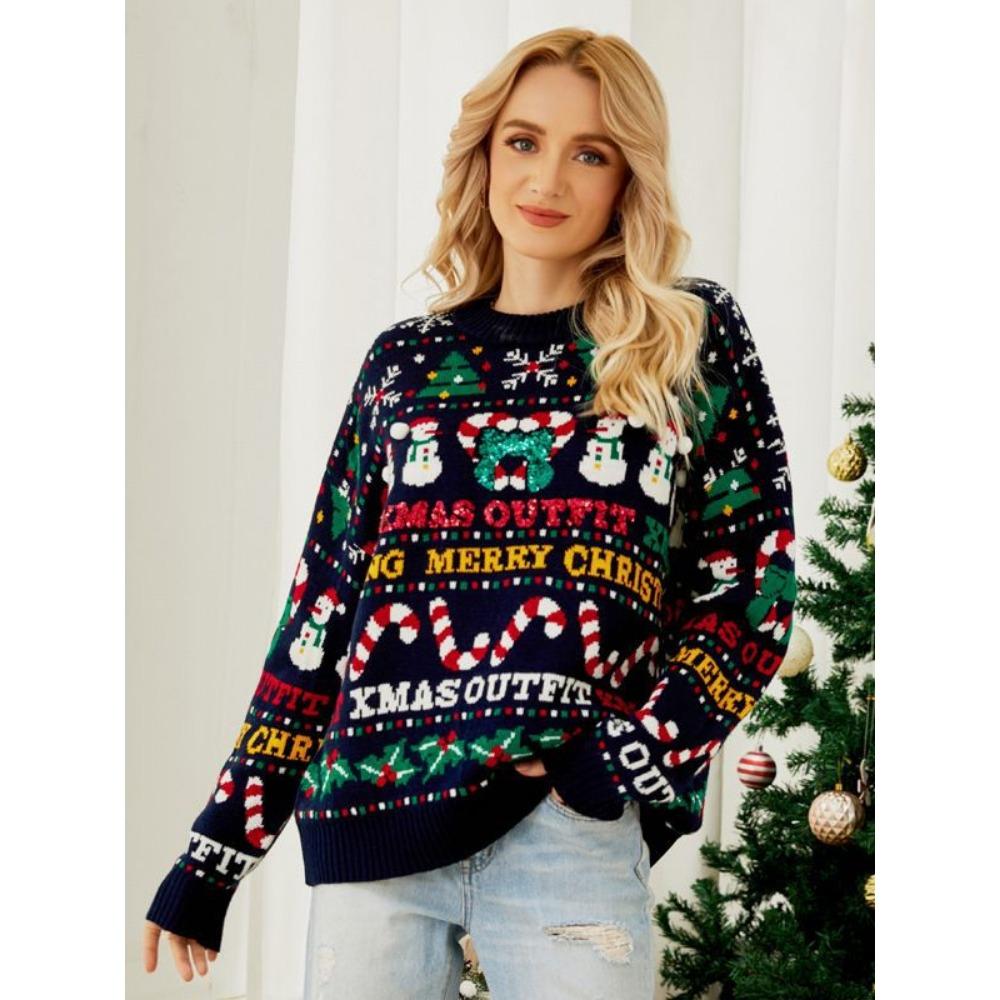 Женский рождественский узор «Снеговик» вязаный свитер пуловер с круглым вырезом теплый шерстяной свитер зимняя верхняя одежда