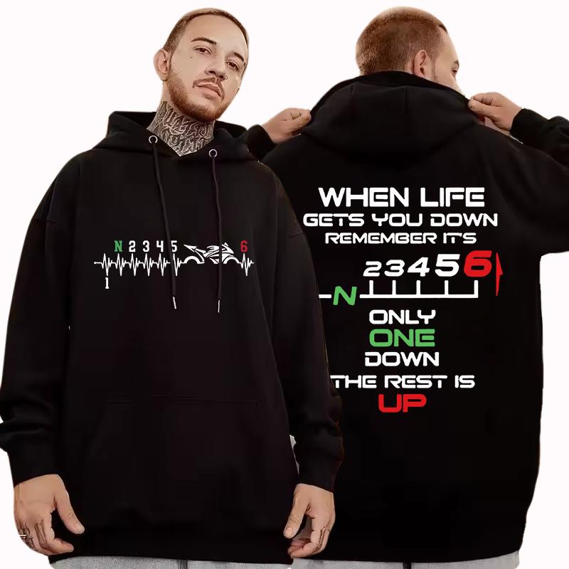 New 1N23456 Motorcycle Gear Biker Heartbeat Print Hooded Fashion Women Men Sweatshirt Long Sleeve Harajuku Casual Tops