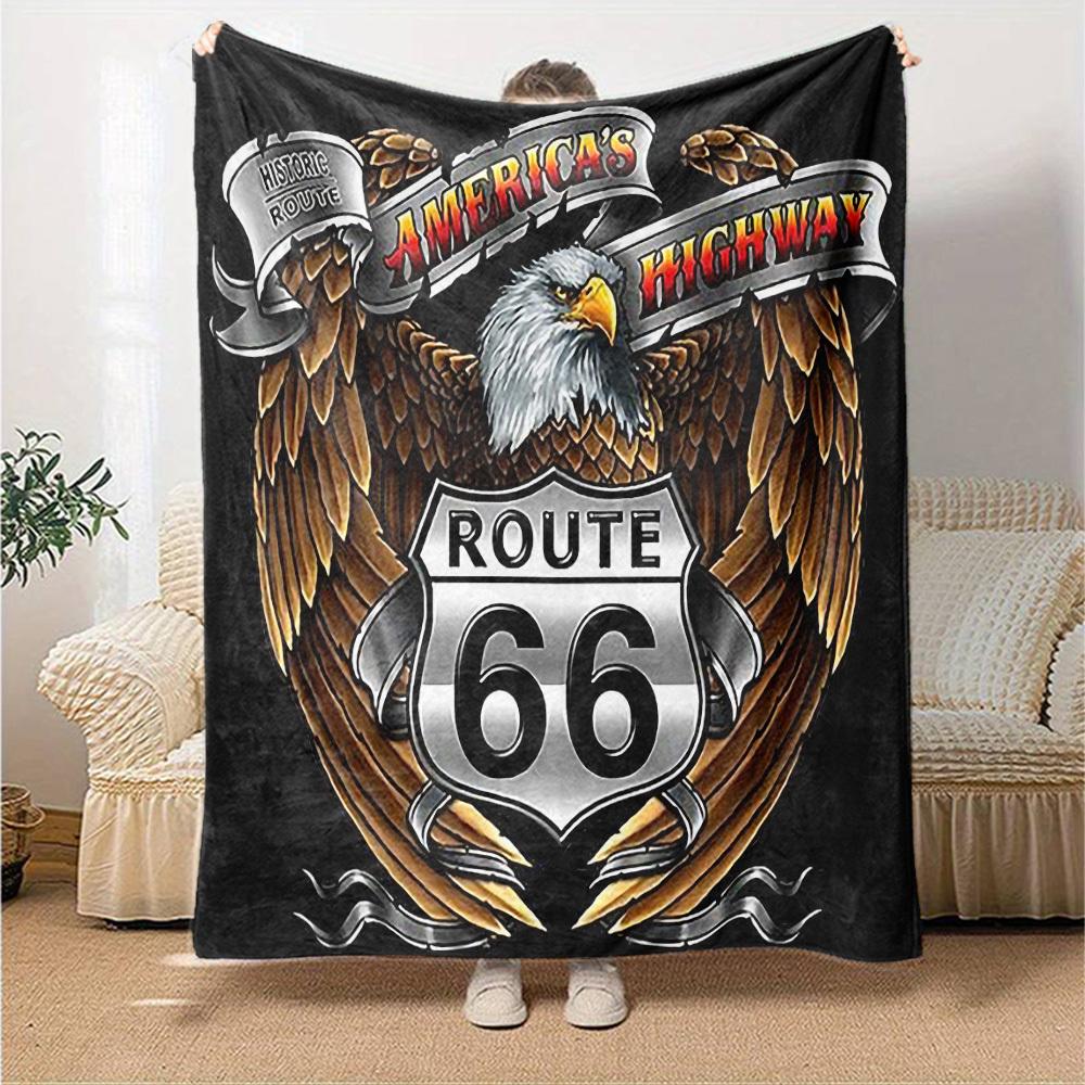 1pc Route 66 Highway Soft Flannel All Season Throw for Home, Office, Outdoor UseDurable Comfort Soft Warm Throw for Home