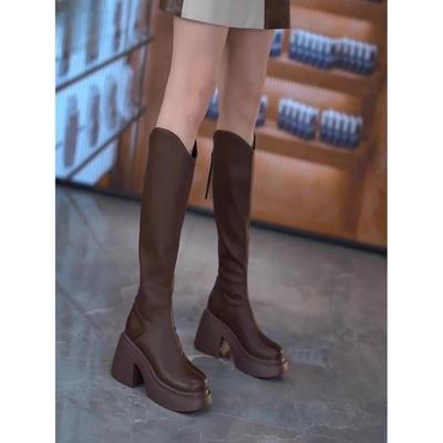 Супер высокие каблуки женские нескользящие модные ботинки до колена V-образной формы длинные высокие ботинки увеличивающие рост легкие ботинки рыцаря ins