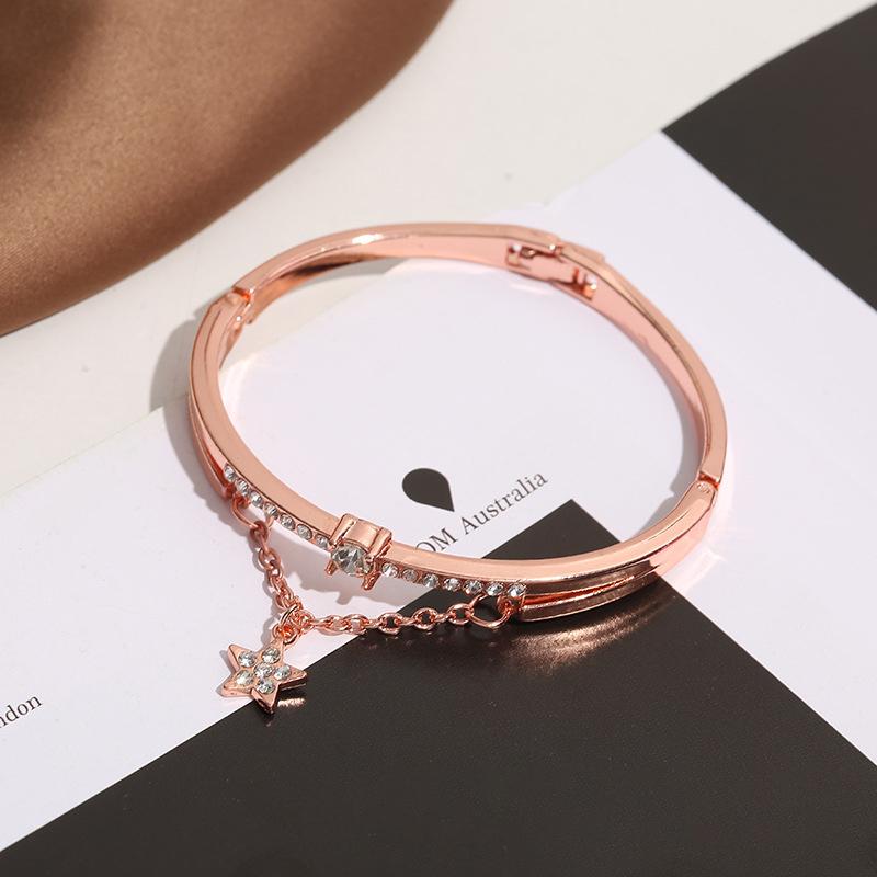 Pentagram Star Diamond Pendant Bracelet Crystal Wristband Wristlet Chain Accessories