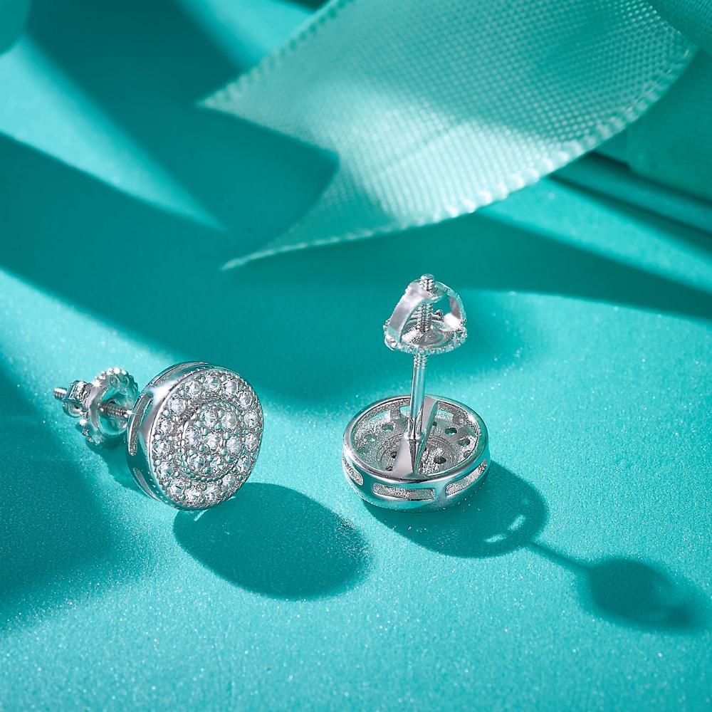 Moissanite Real 925 Silver Iced Cluster Round Hip Hop Out Big Mens Stud Earrings