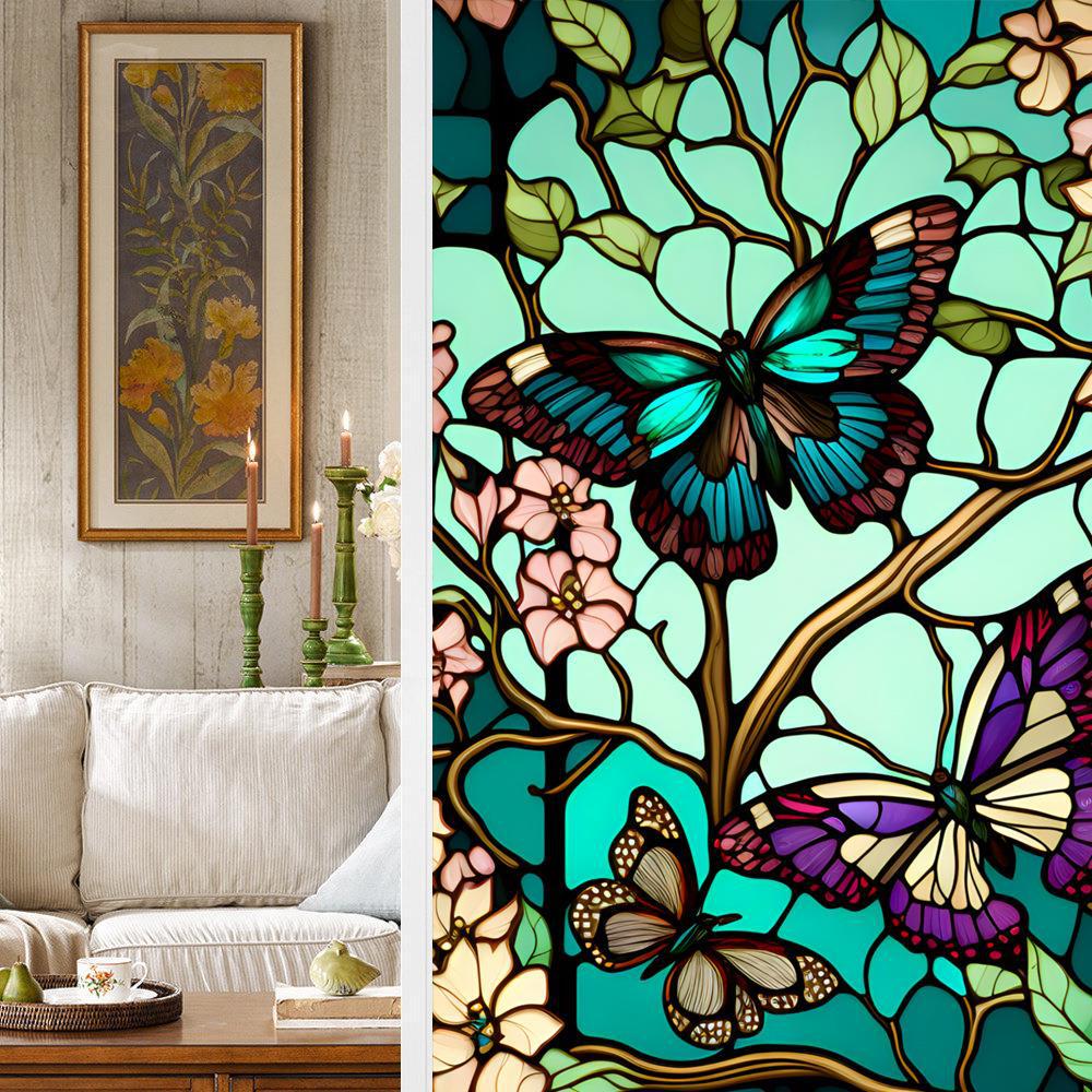 Красочная Ретро Цветок и Птица ПВХ Статическая Пленка для Окон Съемная