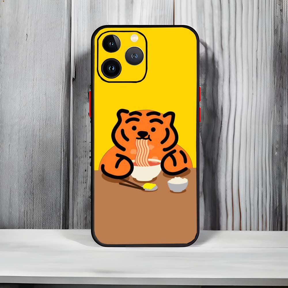 Милый мультяшный M-MUZIK T-TIGER Чехол для телефона Черный Матовый Тонкий Чехол для телефона Для iPhone17 16 15 14 13 ProMax