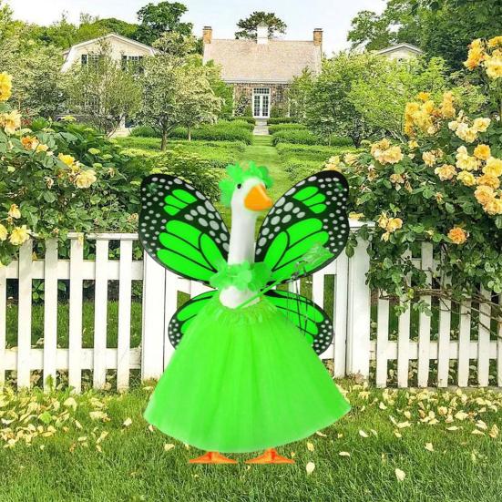 1 Set Butterfly Wing Porch Goose Costume Set Adjustable Size Fairy Wings Tutu Skirt Wand Flower Crowns Set Pet Outfit Garden