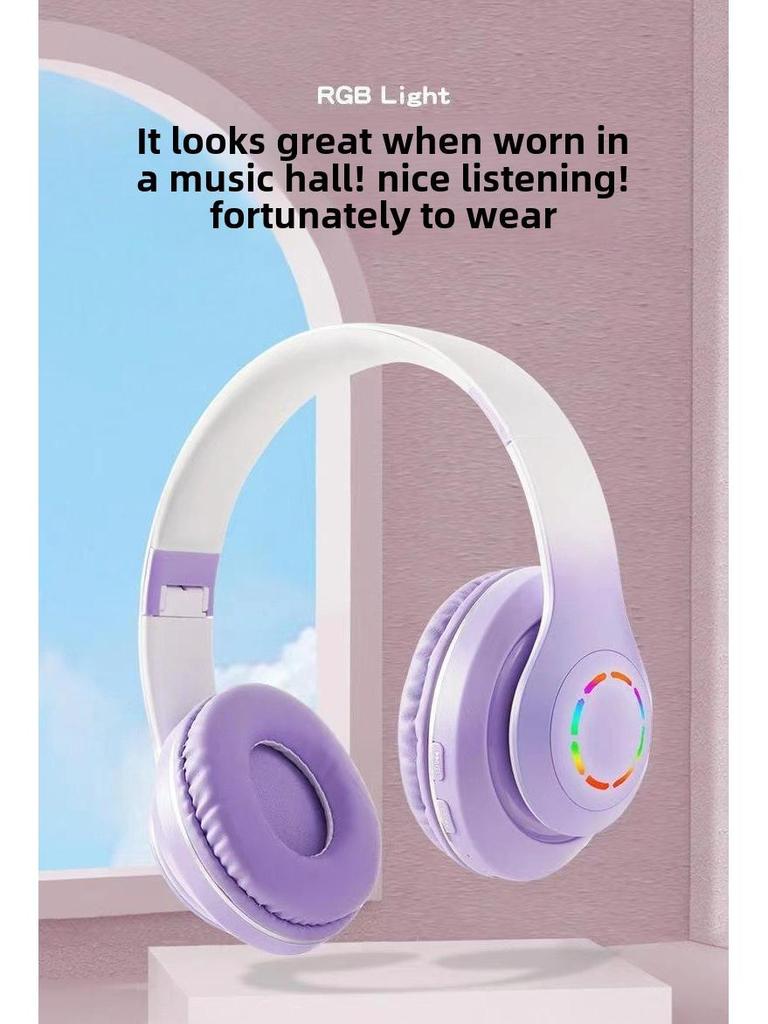 Беспроводная Bluetooth-гарнитура с градиентной светодиодной подсветкой — красочная и яркая, с креплением на голове