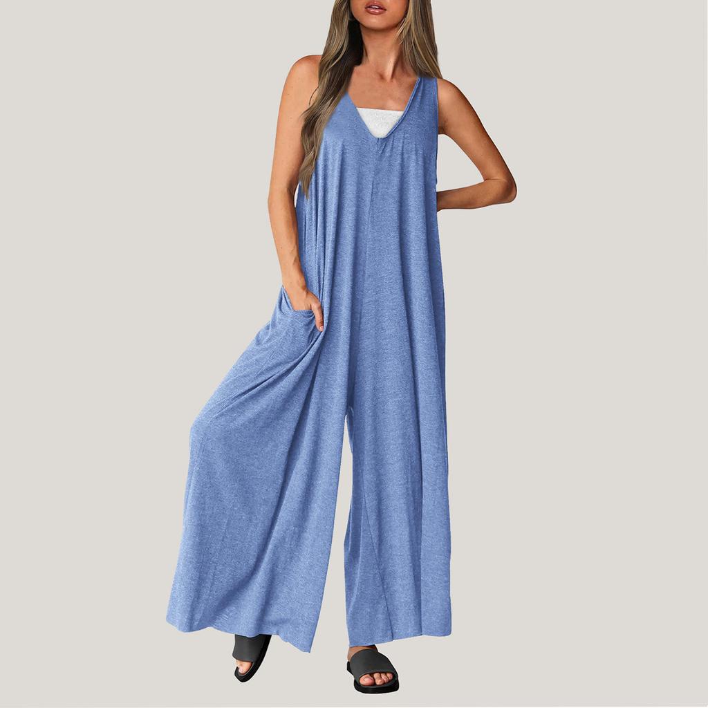 Women's Casual Summer Loose Jumpsuit Sleeveless Tank Top V Neck Wide Leg Jumpsuit Women's Work Wear Jumpsuit