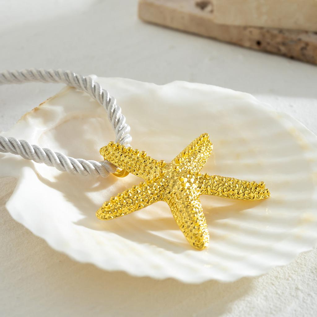 Exaggerated Big Starfish Pendant Necklace for Women Punk White Thick Rope Chain Choker Necklace Party Zircon