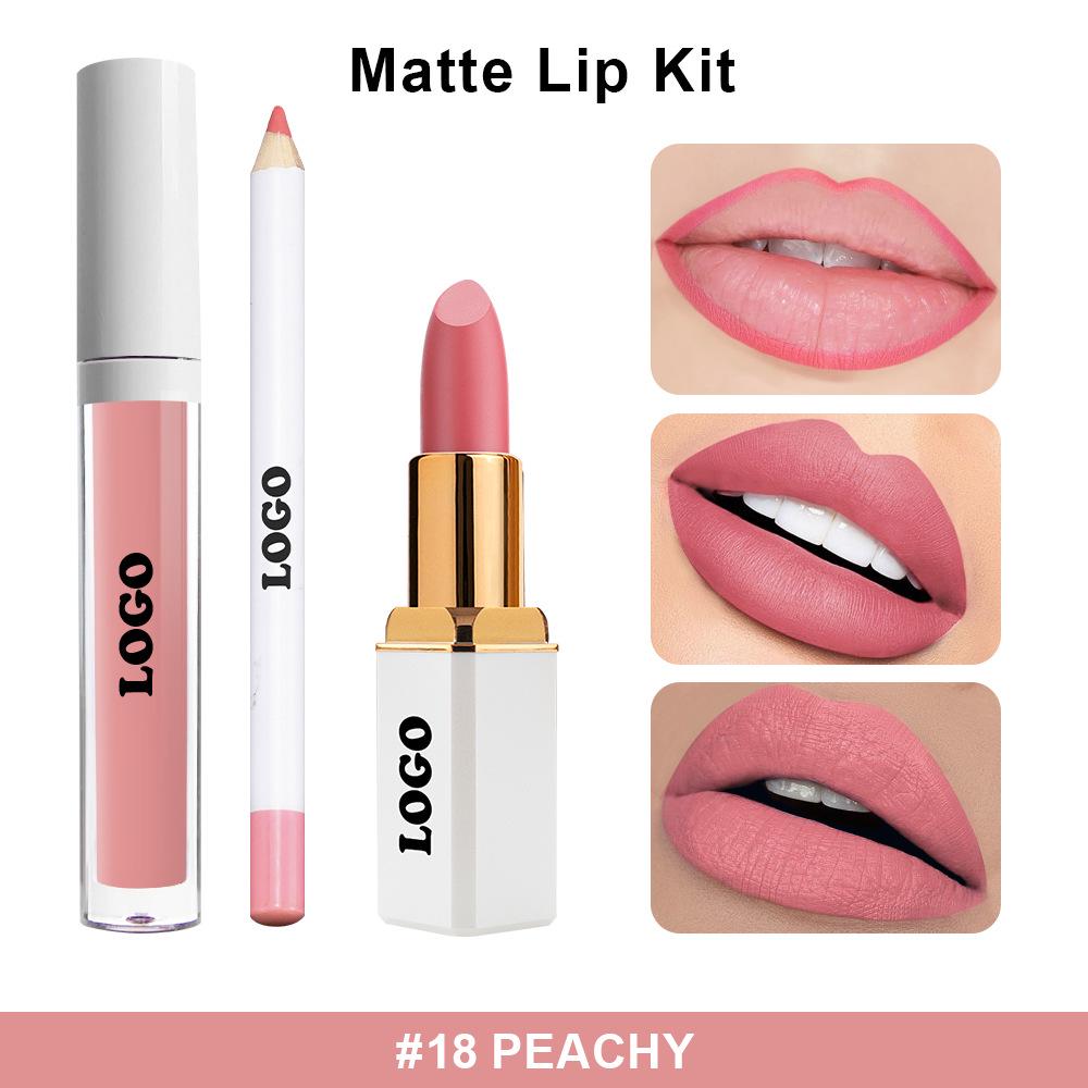 Набор матовых вельветовых помад для трансграничной торговли: Стойкий, не выцветающий набор из 3 предметов: блеск для губ, помада и карандаш для губ.