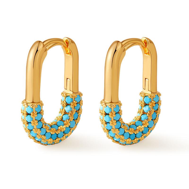 U Shaped 18k Gold Plated Zircon Inlaid Fashion Earrings
