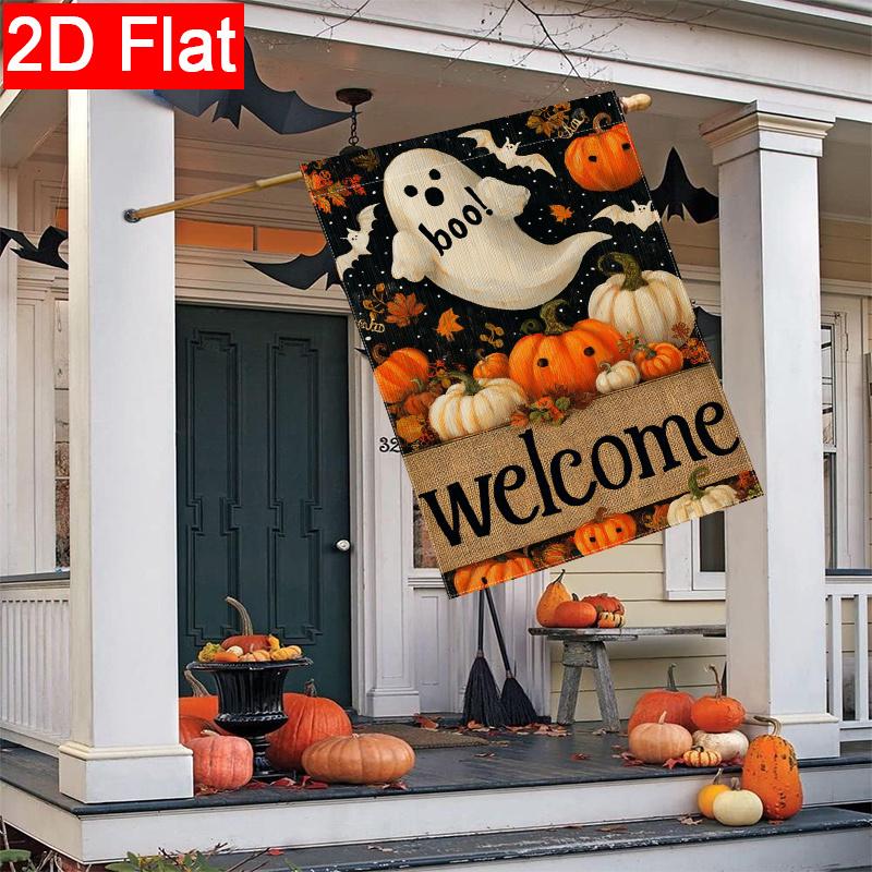 2D Flat, 2D Flat Pumpkin Garden Flag with Black Background and Full Printing_3 (1)- Outdoor Garden Flag Double-sided Home Decoration Courtyard Decorat