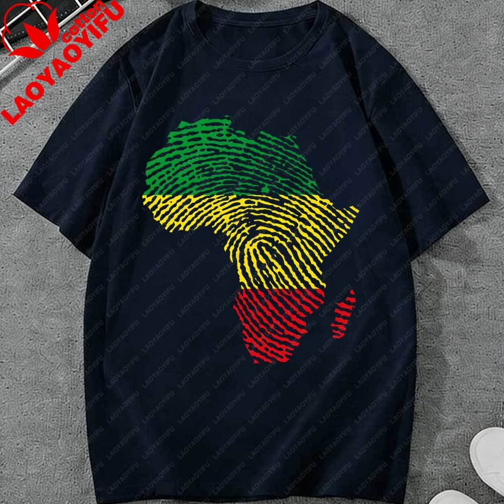 Juneteenth Africa Map Fingerprint TShirt for Unisex Women African American Pride Rasta Color Graphic Tee Casual Cotton Tops Gift