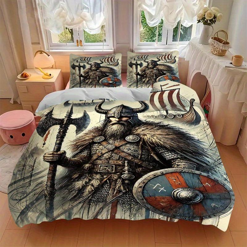 3pcs Viking Warrior Soft Comfortable Bedding set, For Bedroom, Guest Room And Dorm, All - Season Use, High-Definition Printing163