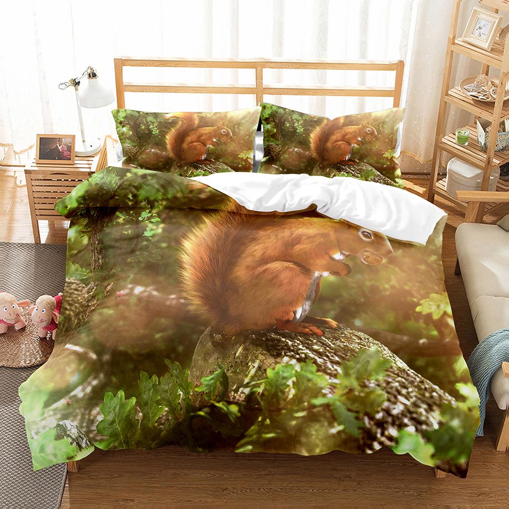 Белка пододеяльник комплект милые дикие животные полиэстер одеяло чехол с наволочкой для детей подростков спальня декор размер King Queen