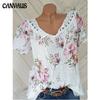 Summer Casual Women's Printed V Neck T Shirt Lace Short Sleeve Top