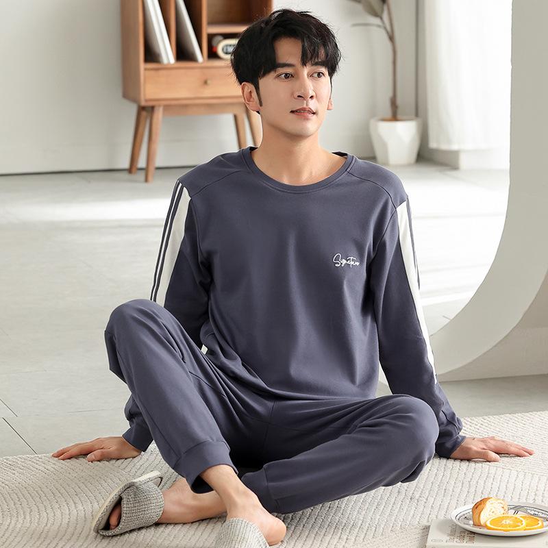 Pajamas Men'S Spring And Autumn Cotton Long Sleeve Autumn Crew Neck Pullover Sports And Leisure Cotton Homewear Suit