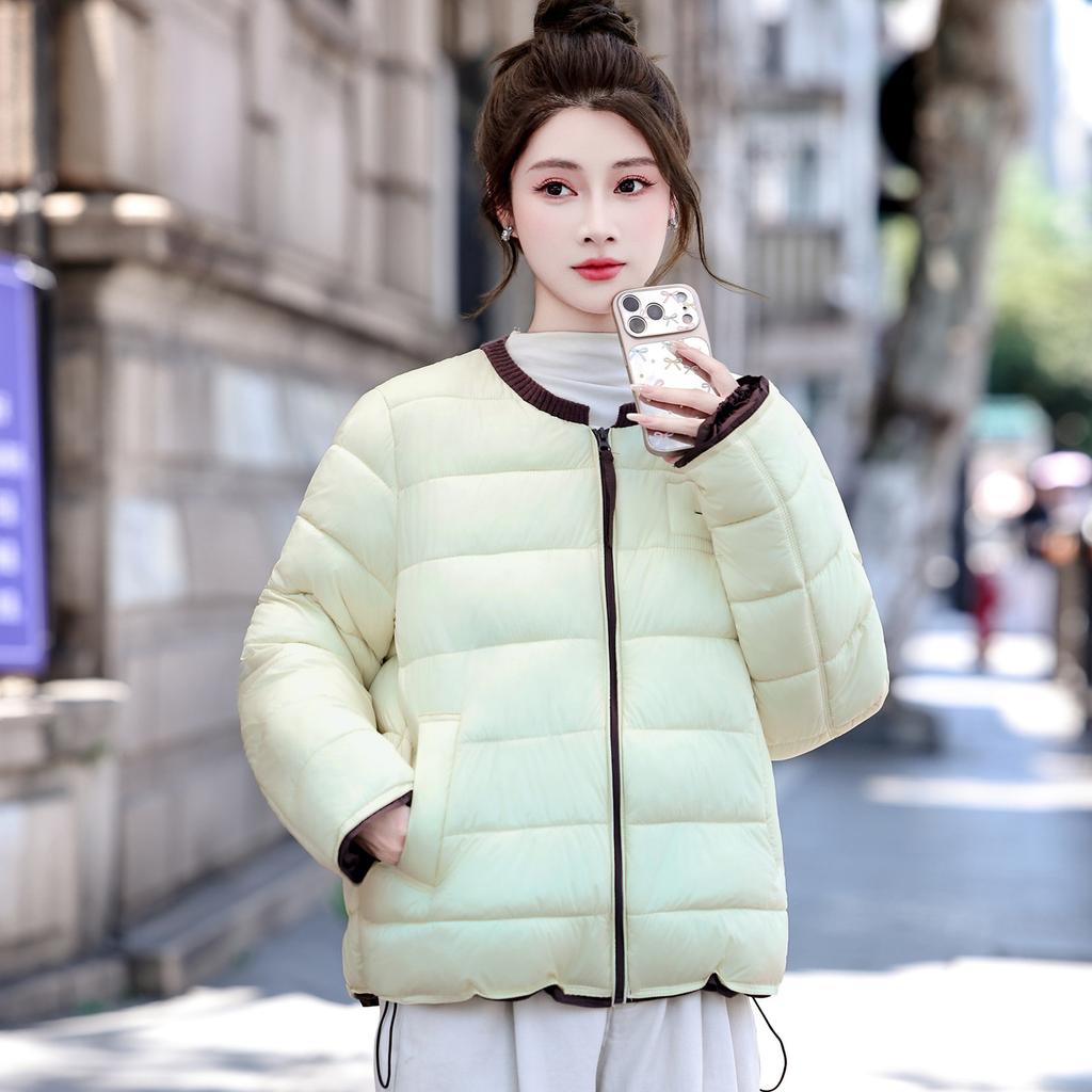 New ribs short round neck down cotton warm light and versatile cotton jacket loose