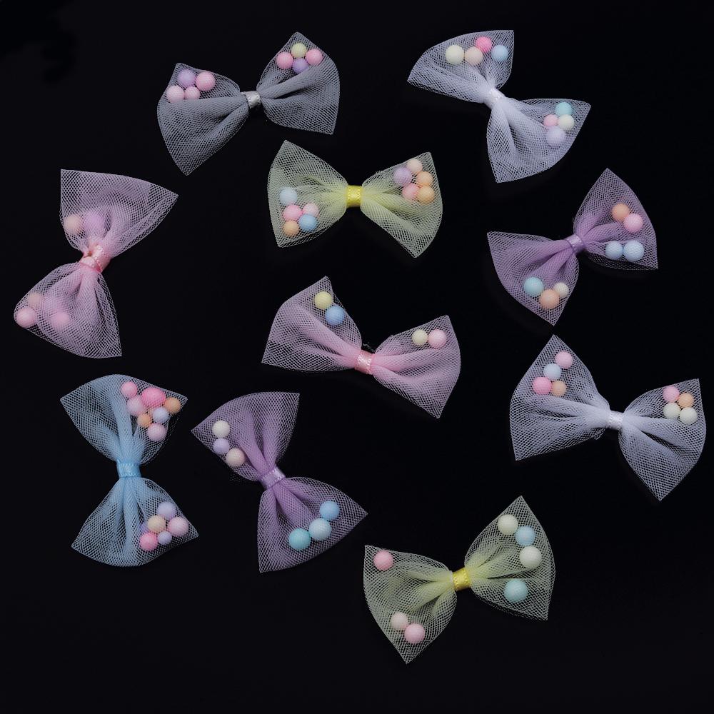 10pcs/lot 3x4cm Candy Color Organza Bows Mesh Lace Bow With Foam Ball For Girls DIY Clothing Headwear Decorative Accessories