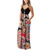 Женское платье макси без рукавов с принтом, V-образным вырезом, летнее платье-комбинация для вечеринки с карманами