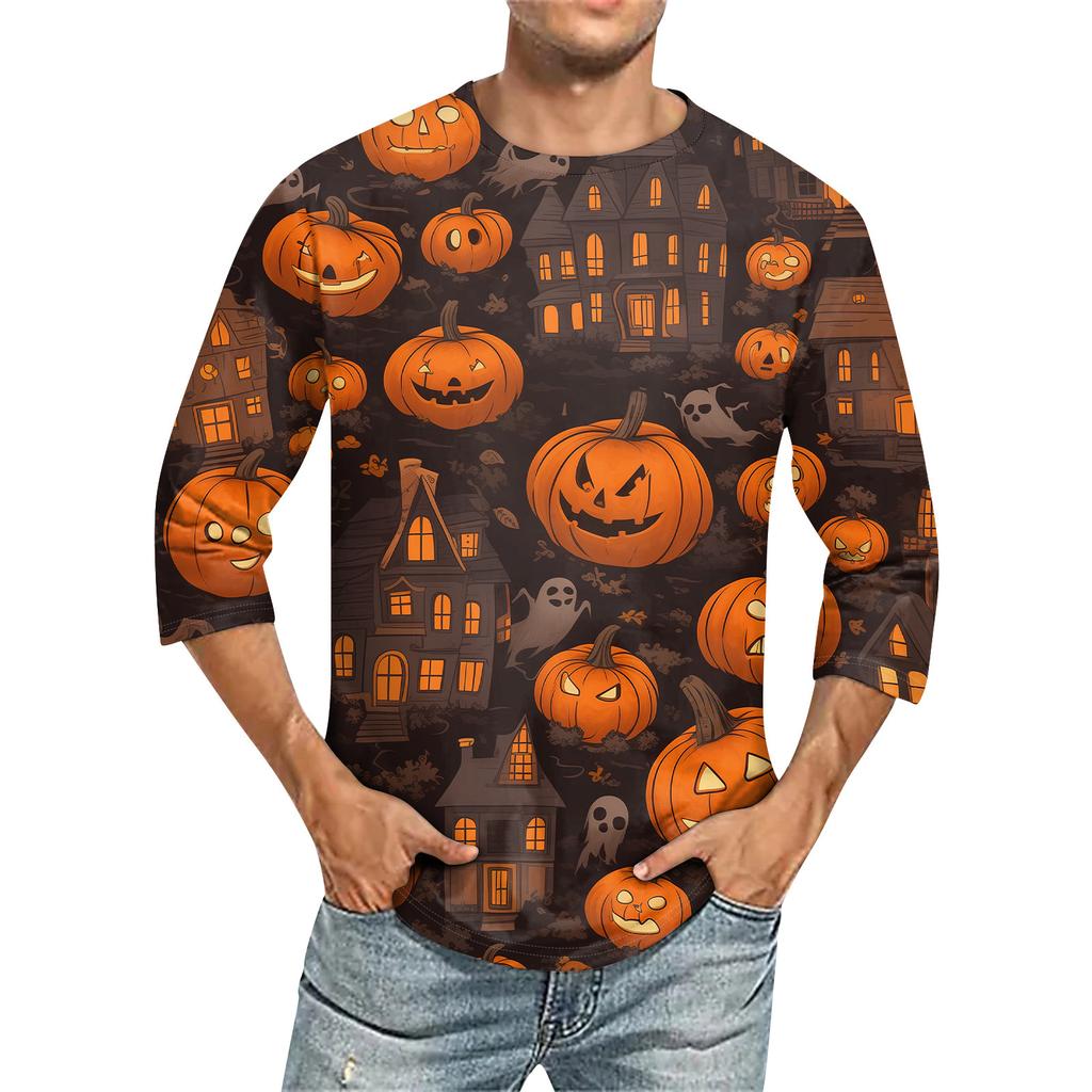 Men'S Round Neck Three-Quarters Sleeve Top Casual Fashion T-Shirt