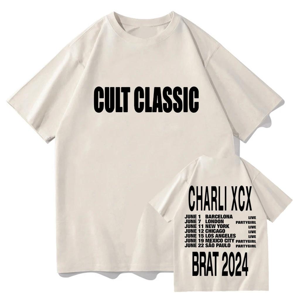 Культовый Классический Футболка Charli XCX Brat Tour 2026 Модная Мужская Эстетичная Ретро Футболка Нейтральная Высококачественная Ретро Футболка