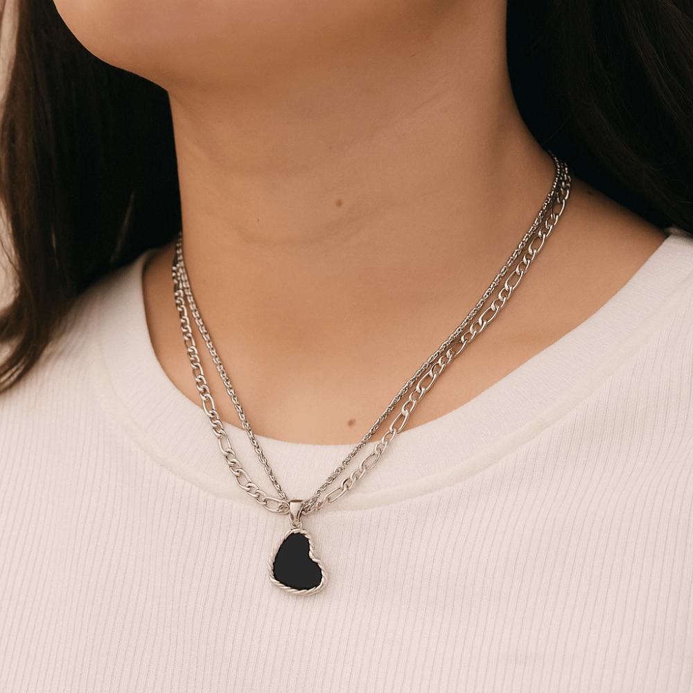 Titanium Steel Double Stacked Neck Chain Handmade Heart Clavicle Chain Female Lady Girl