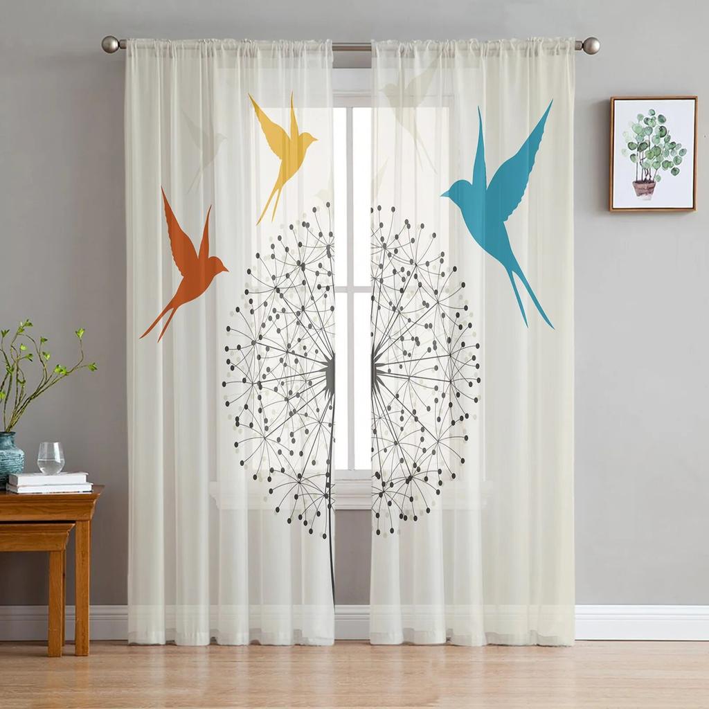 Dandelion Flowers Tulle Curtains for Living Room Drapes Window Sheer Modern Curtains for Bedroom Decor