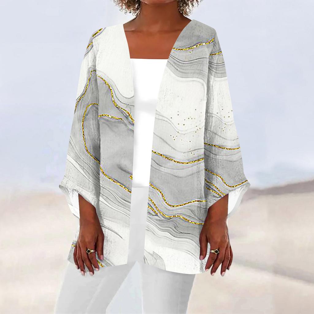 Women's Casual Fashion Caot Retro Printed Lightweight Medium Length Jacket Cardigan