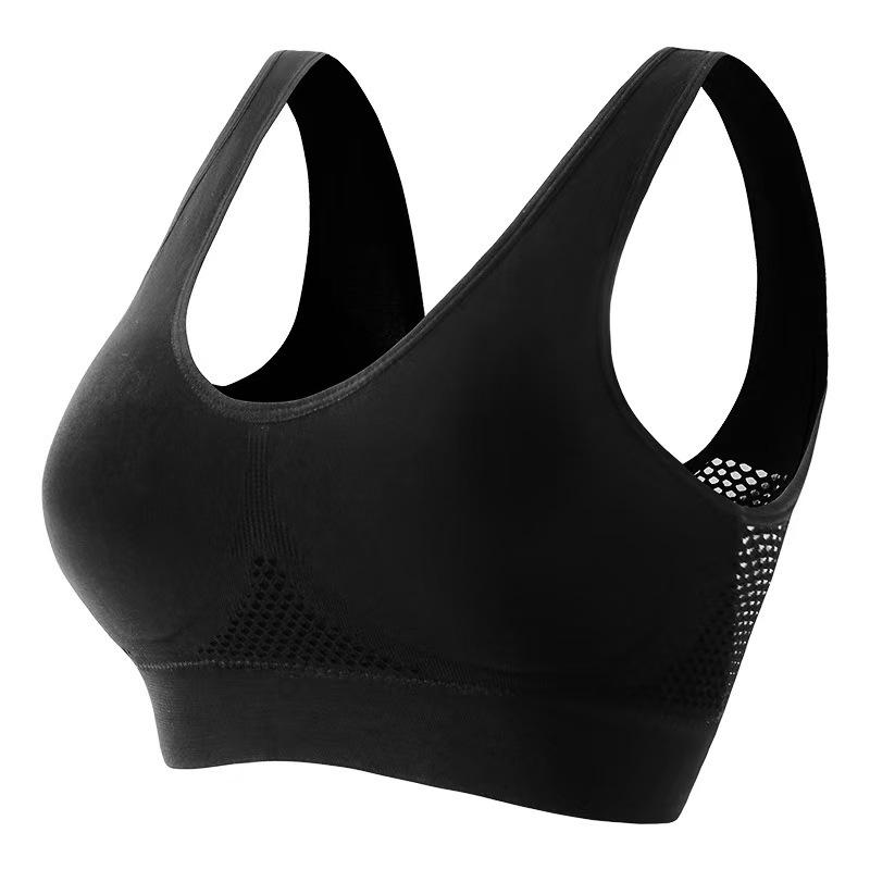 Mesh-panel sports bra with breathable perforations – plus size yoga and running sports bra