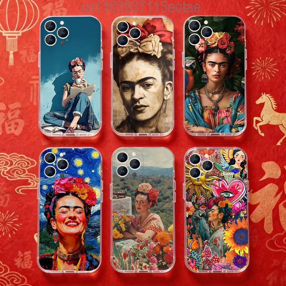Арт F-Фриды К-Кало КРУТЫЙ Чехол для Телефона Для iPhone 17,16,15,14,13,12,11 Pro,Max,Plus,X,XS,XR,SE4,E Mini Прозрачный Мягкий Чехол