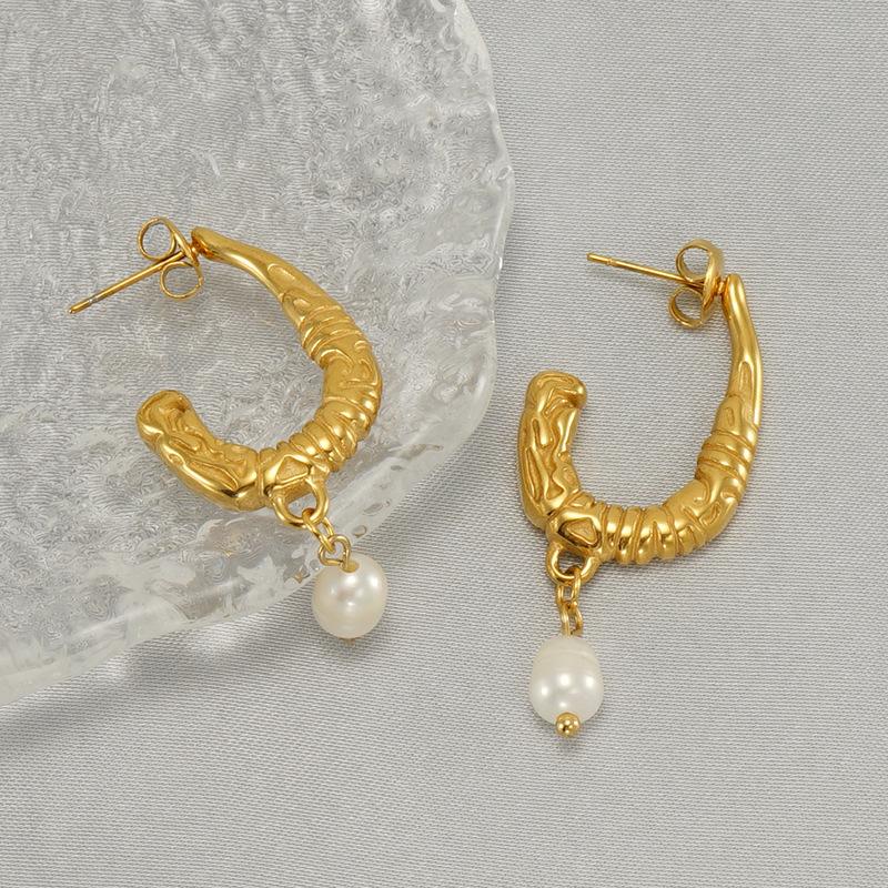 Универсальные новые серьги-пусеты из нержавеющей стали в форме буквы U с жемчугом, женские нишевые серьги в стиле легкой роскоши